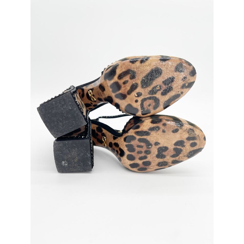 Dolce Gabbana Leopard Velvet Crystal Studded Block Heel Ankle Strap Pumps IT 36 - Picture 8 of 11